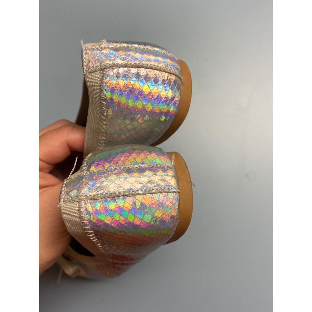 Girls Nordstrom Sz 3M Elise Ballet Flats w/Bow Rainbow Iridescent - Picture 8 of 14